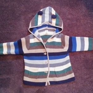 Baby Gap Teddy Bear Garter Multi Stripe Hooded Cardigan Sweater 18 to 24 18-24